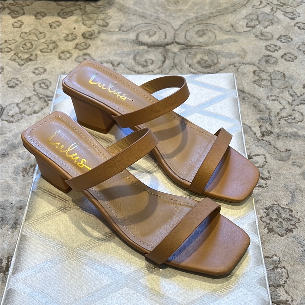 Lulu's Tan Strappy Block Heel Sandals